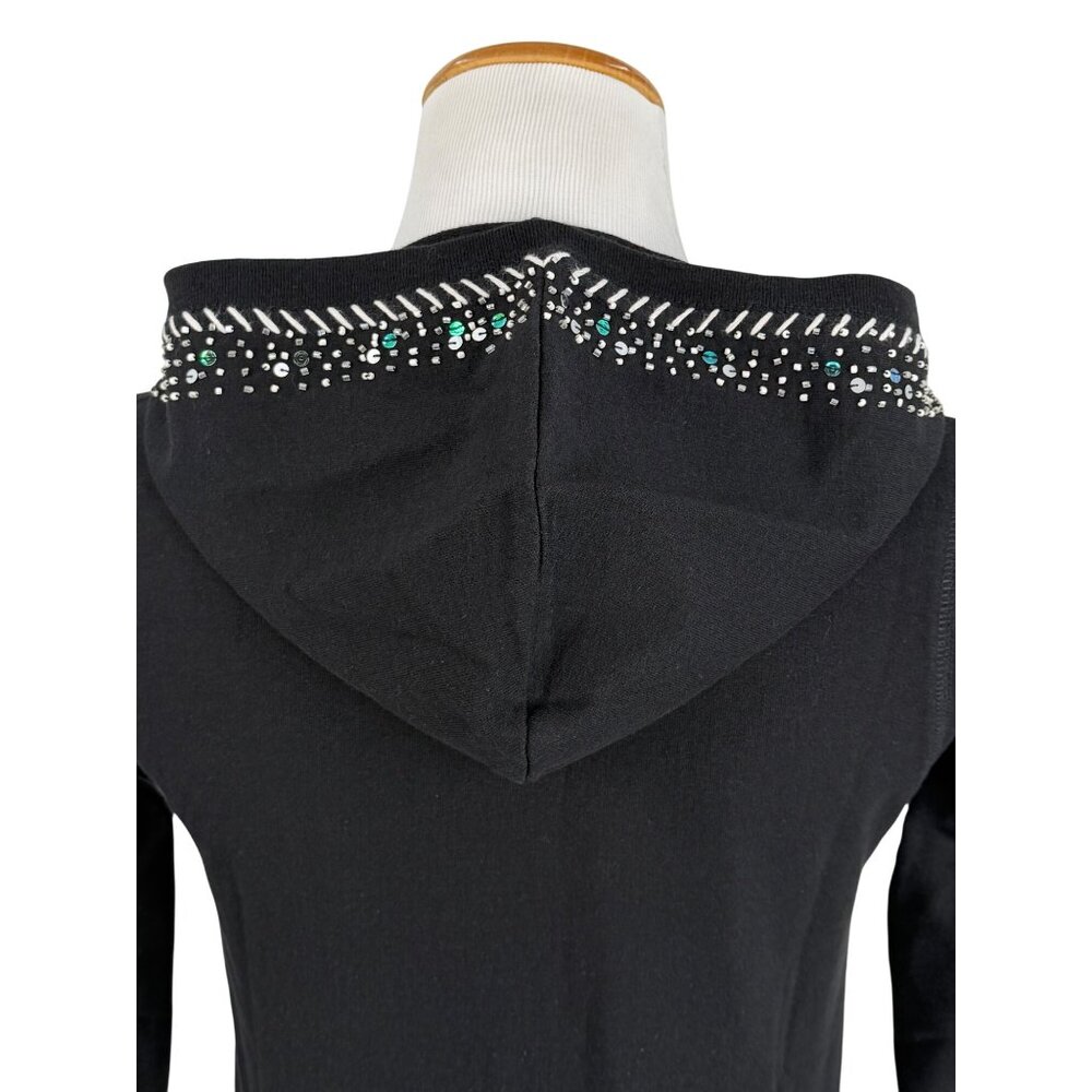 Vtg 90s Black Embroidered Sequin Beaded Zip Up Hoodie | Y2K Skater Grunge Retro - Picture 9 of 16